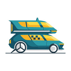 Futuristic double-decker taxi with a sleek, modern design.