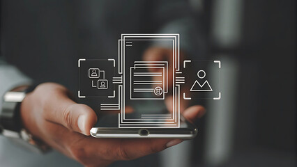 Smartphone projecting holographic visa application submission service