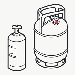 Two stylized line art illustrations of gas cylinders one tall and thin the other short and wide against a plain background