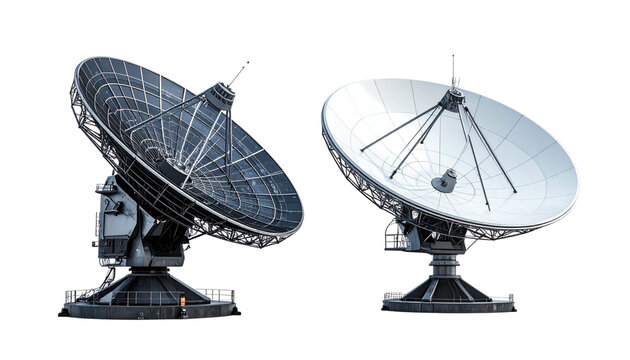 Satellite Dish Duo &ndash; Ground Station and Modern Parabolic Variations Isolated on Transparent Background