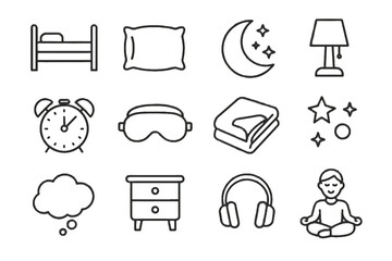 Icons cloud bedside vector alarm lamp bed icon table hygiene mask sleep