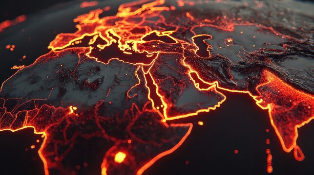 Glowing map showing Earths continents with data visualization