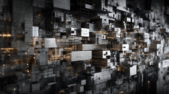 Abstract Digital Futuristic Grid Cityscape with Glowing Lights