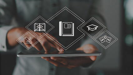 Tablet showing holographic career counseling AI powered app