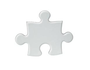 Single white puzzle piece isolated against a solid black background