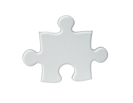 Single white puzzle piece isolated against a solid black background - Powered by Adobe
