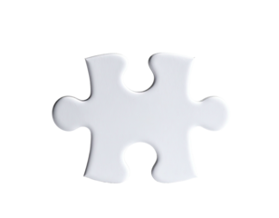 Isolated white jigsaw puzzle piece against a stark black background