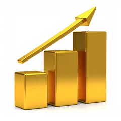Gold bar graph with upward arrow on white