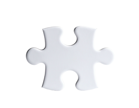 Isolated white jigsaw puzzle piece against a stark black background