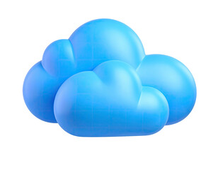 A stylized, 3D, blue, puffy cloud icon isolated on a stark black background