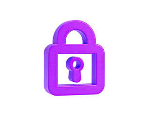 A purple 3D rendered padlock icon, against a dark, solid black background