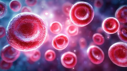 Microscopic view of red blood cells in a detailed illustration