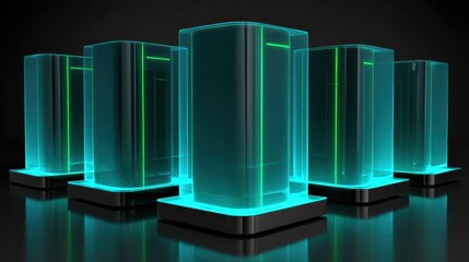 Obraz premium Futuristic server structure glowing with neon light in dark space