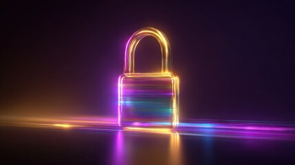Glowing Neon Lock Displaying Online Digital Security