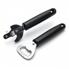 Can opener & bottle opener, both with black plastic handles