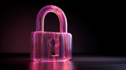 Glowing neon lock representing cybersecurity and data protection