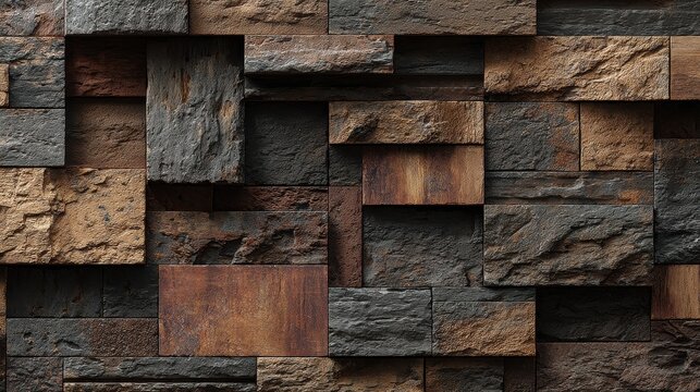 Realistic Architectural Detail with Varied Stone and Wood Blocks Texture