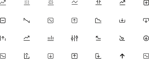 Increase and decrease thin line icons set. growth, decline, profit, loss. editable stroke. vector illustration
