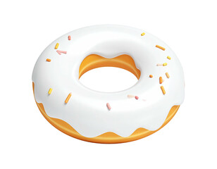 A delicious ring-shaped pastry with white icing and colorful sprinkles