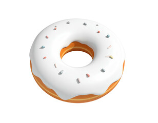 A delicious, glazed donut with sprinkles, isolated on a black background