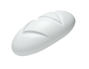 A minimalist, digitally rendered loaf of bread with three diagonal cuts, stark white