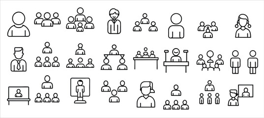 meeting icon set editable stroke outline icons set vector illustration