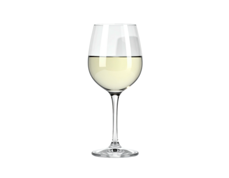 A single, elegant stemmed glass filled halfway with pale yellow liquid