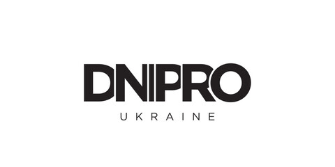 Dnipro in the Ukraine emblem. The design features a geometric style, vector illustration with bold typography in a modern font. The graphic slogan lettering.