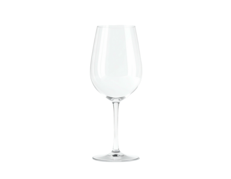 A tall, empty stemmed glass. Wide top tapers down to a thin stem and flat base