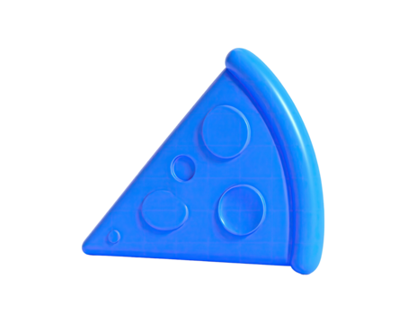 Bright blue, 3D rendered pizza slice isolated on a black background