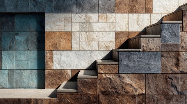 Modern Architectural Wall with Tiled Surface and Elegant Staircase Detail