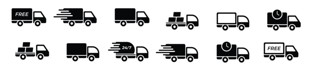  fast shipping delivery truck with packages icon set vector illustration