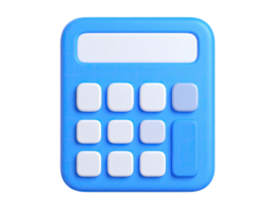 3D rendering of a blue calculator with rounded corners and white buttons