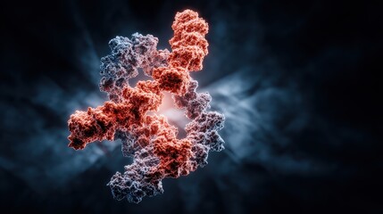 Complex protein molecule illustration with red and blue coloration