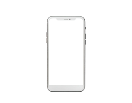 Silver smartphone mockup with a black screen, upright, isolated on dark background