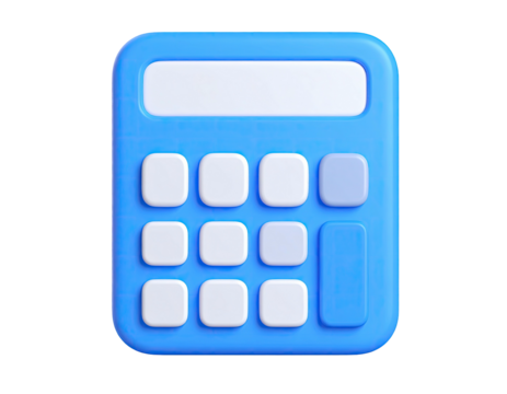 3D rendering of a blue calculator with rounded corners and white buttons - Powered by Adobe