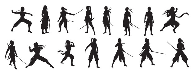 female ninja character silhouette vector illustration