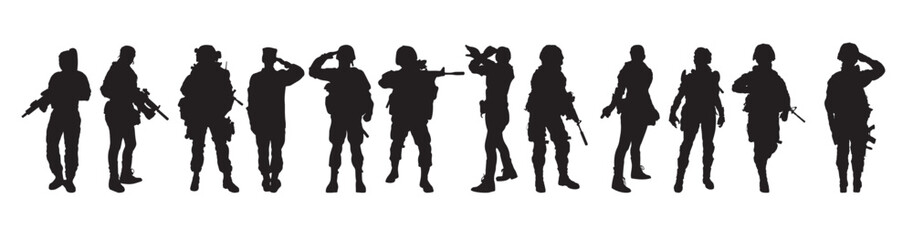 female soldiers silhouette on white background vector illustration