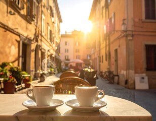 Two coffees in a sunny Italian street