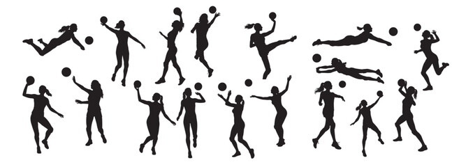 female volleyball players silhouette vector illustration