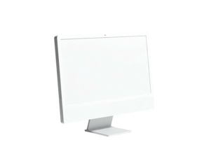 A modern all-in-one computer with a large screen and white bezel