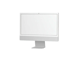 Sleek, silver, all-in-one computer with a bright white screen against black