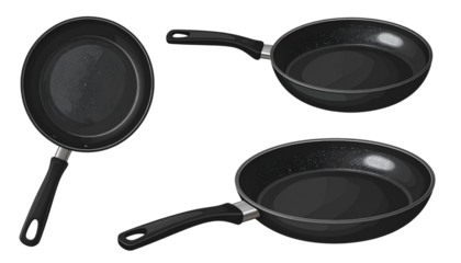 Cookware frying pan set isolated on transparent background
