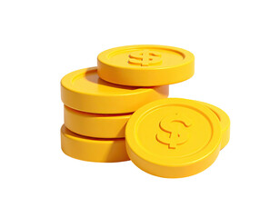 A stack of stylized, golden coins on a black background, dollar sign visible