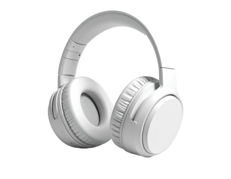 White wireless over-ear headphones, rendered with soft lighting on a black background