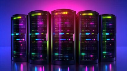 High Tech Servers with Glowing Elements and Modern Lighting