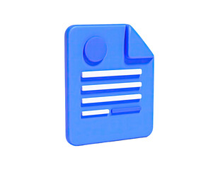 3D rendered blue document with lines, a circle, and a folded corner