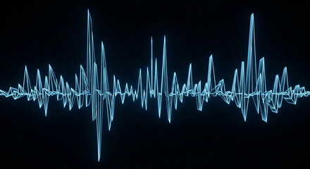 Obraz premium An abstract representation of a sound wave, depicted as a bright blue line fluctuating against a dark background, creating a visual rhythm