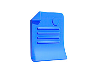 Blue 3D rendering of a document with lines and a circle, isolated on black