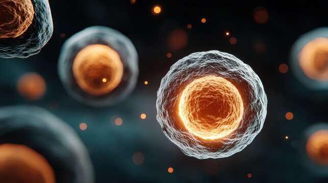 Detailed Glowing Cells in a Microscopic Scientific Visualization